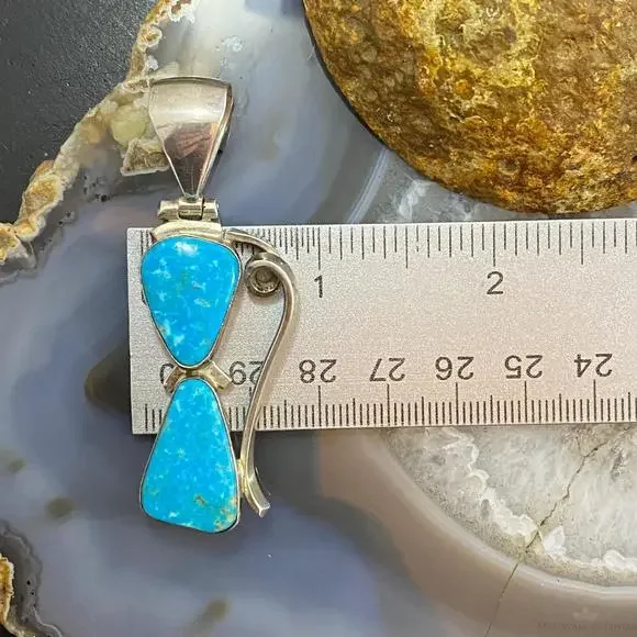 Gary G Sanchez Vintage Sterling Silver 2 Turquoise Decorated Pendant For Women - Picture 9 of 10